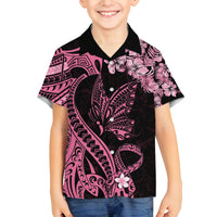Polynesian Floral Butterfly Family Matching Off Shoulder Maxi Dress and Hawaiian Shirt Breast Cancer Pink Ribbon LT9 Son's Shirt Pink - Polynesian Pride