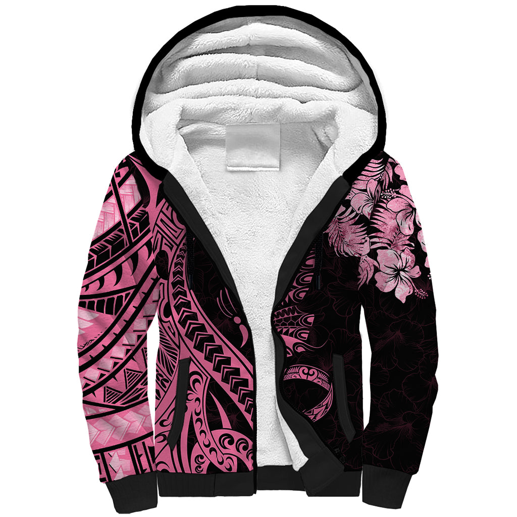 Polynesian Floral Butterfly Sherpa Hoodie Breast Cancer Pink Ribbon LT9 Unisex Pink - Polynesian Pride