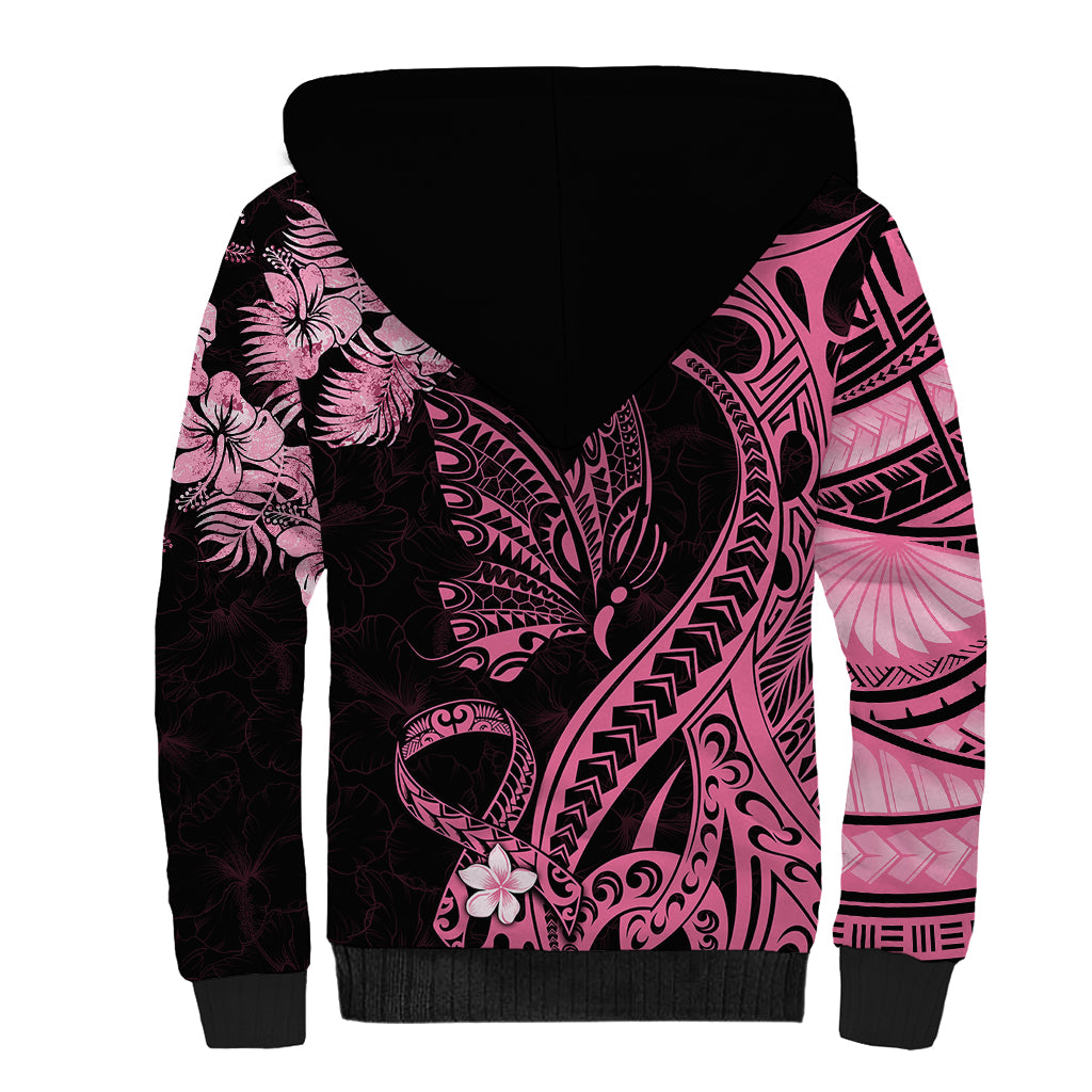 Polynesian Floral Butterfly Sherpa Hoodie Breast Cancer Pink Ribbon LT9 - Polynesian Pride