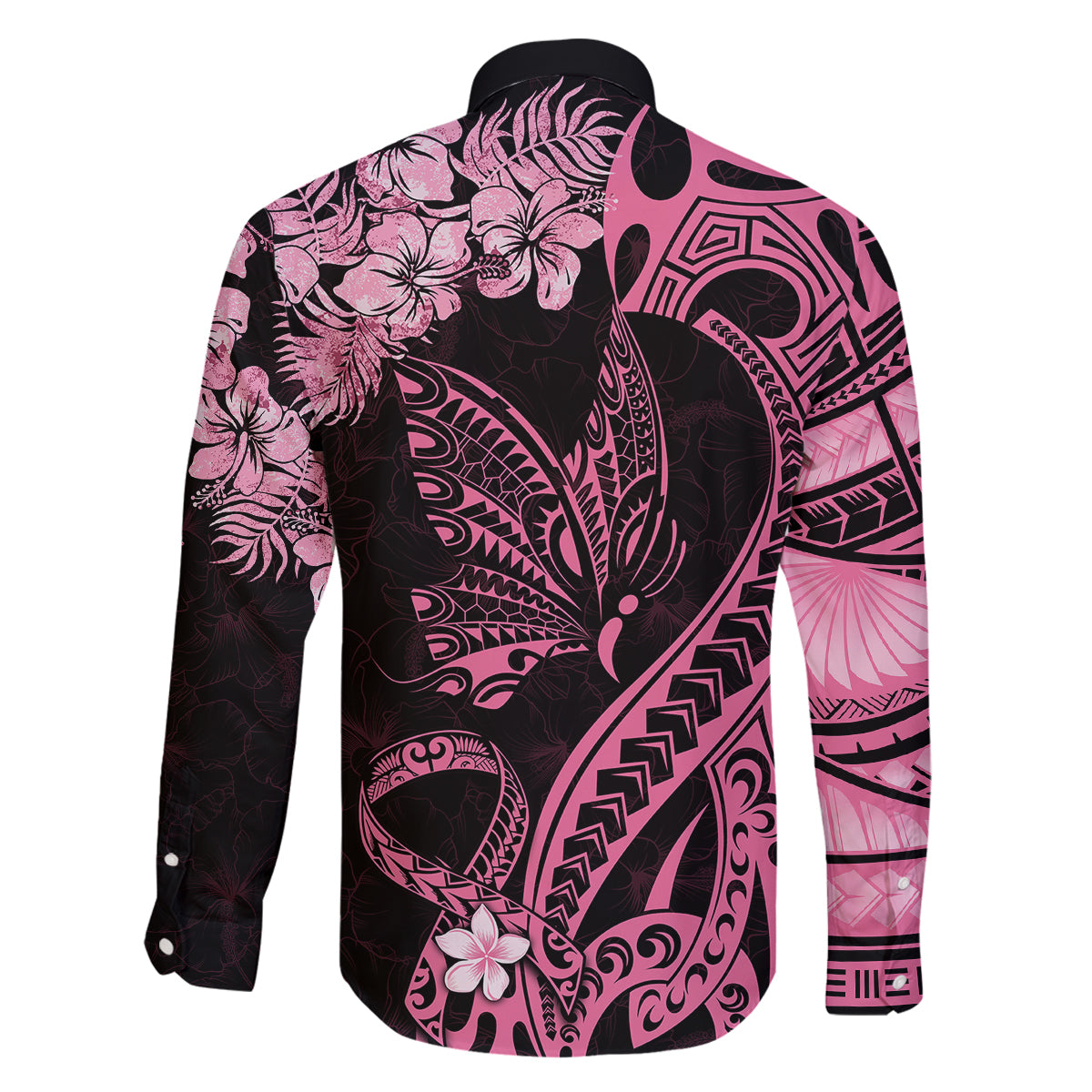 Personalised Polynesian Floral Butterfly Family Matching Tank Maxi Dress and Hawaiian Shirt Breast Cancer Pink Ribbon LT9 - Polynesian Pride