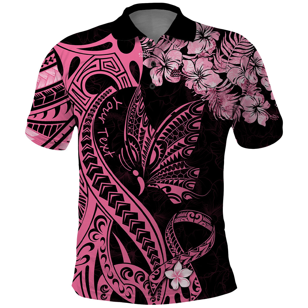 Personalised Polynesian Floral Butterfly Polo Shirt Breast Cancer Pink Ribbon LT9 Pink - Polynesian Pride