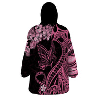Personalised Polynesian Floral Butterfly Wearable Blanket Hoodie Breast Cancer Pink Ribbon LT9 - Polynesian Pride