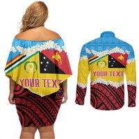 Personalised Torba PNG Forever Couples Matching Off Shoulder Short Dress and Long Sleeve Button Shirt Polynesian Sand Art - Polynesian Pride