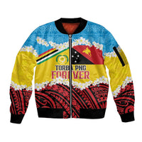 Personalised Torba PNG Forever Sleeve Zip Bomber Jacket Polynesian Sand Art - Polynesian Pride