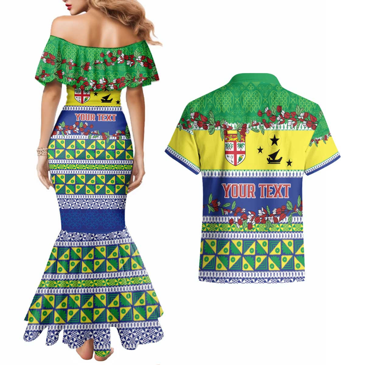 Personalised Malampa Fiji Forever Couples Matching Mermaid Dress and Hawaiian Shirt Tagimoucia Polynesian Sand Drawing - Polynesian Pride