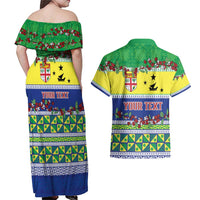 Personalised Malampa Fiji Forever Couples Matching Off Shoulder Maxi Dress and Hawaiian Shirt Tagimoucia Polynesian Sand Drawing - Polynesian Pride