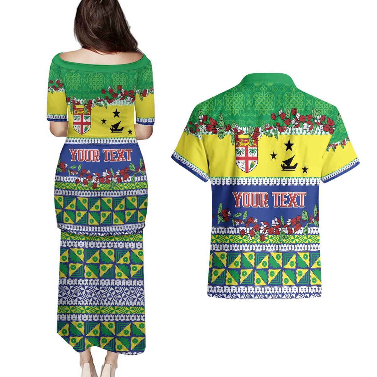 Personalised Malampa Fiji Forever Couples Matching Puletasi and Hawaiian Shirt Tagimoucia Polynesian Sand Drawing - Polynesian Pride