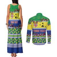 Personalised Malampa Fiji Forever Couples Matching Tank Maxi Dress and Long Sleeve Button Shirt Tagimoucia Polynesian Sand Drawing - Polynesian Pride