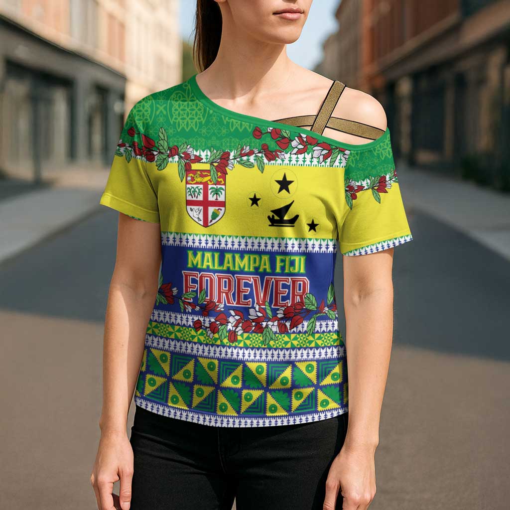 Personalised Malampa Fiji Forever Cross Shoulder Shirt Tagimoucia Polynesian Sand Drawing - Polynesian Pride