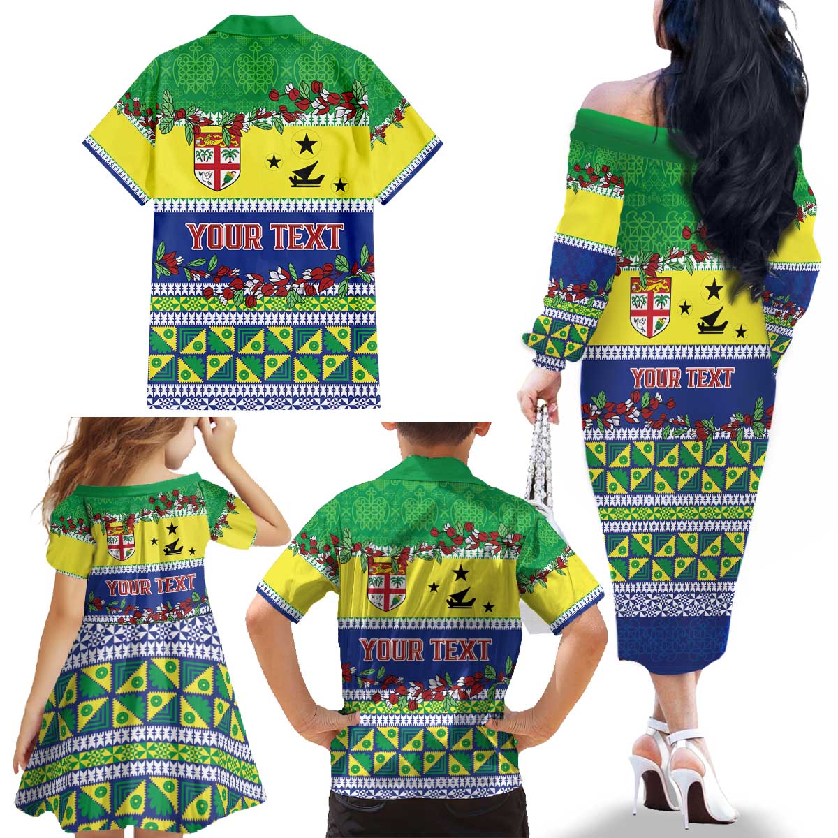 Personalised Malampa Fiji Forever Family Matching Off The Shoulder Long Sleeve Dress and Hawaiian Shirt Tagimoucia Polynesian Sand Drawing - Polynesian Pride