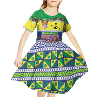 Personalised Malampa Fiji Forever Kid Short Sleeve Dress Tagimoucia Polynesian Sand Drawing - Polynesian Pride