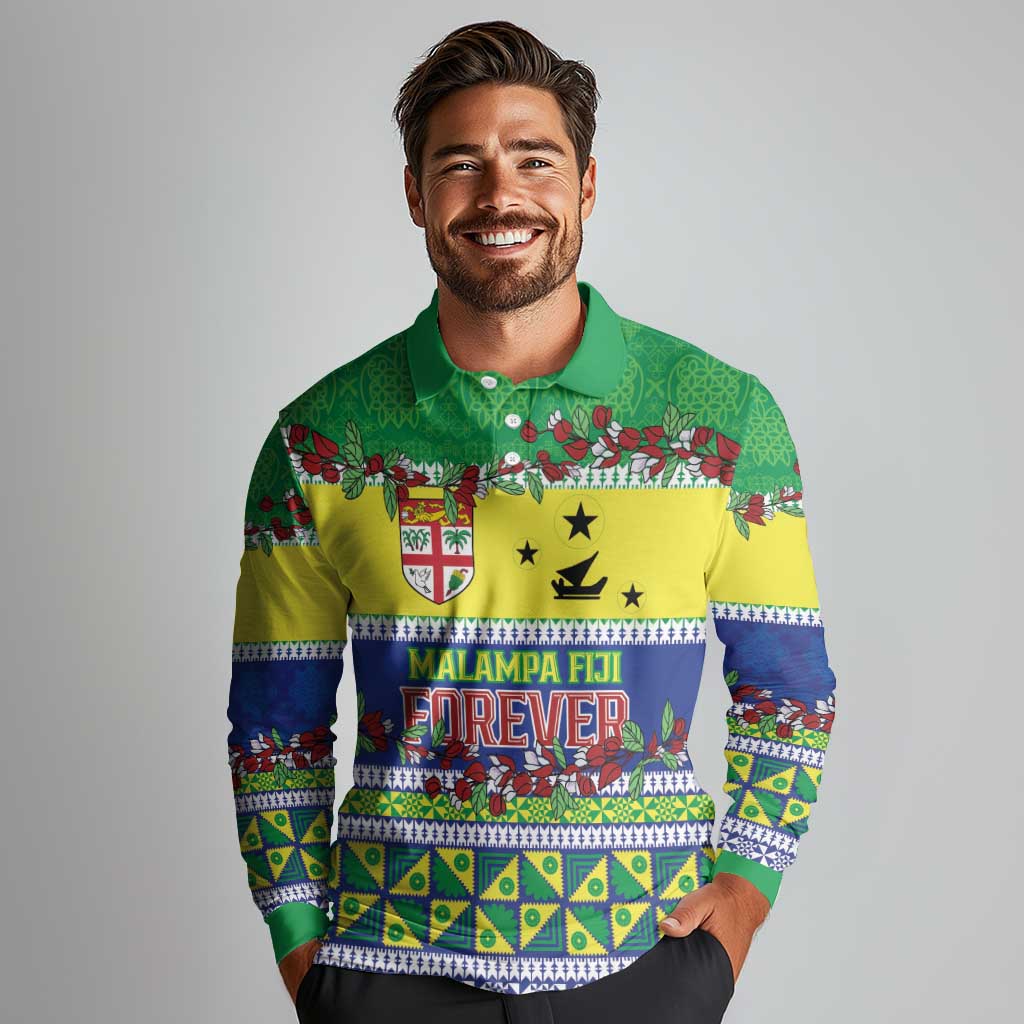 Personalised Malampa Fiji Forever Long Sleeve Polo Shirt Tagimoucia Polynesian Sand Drawing - Polynesian Pride