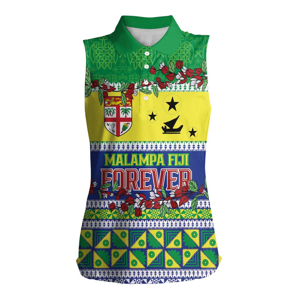 Personalised Malampa Fiji Forever Women Sleeveless Polo Shirt Tagimoucia Polynesian Sand Drawing - Polynesian Pride