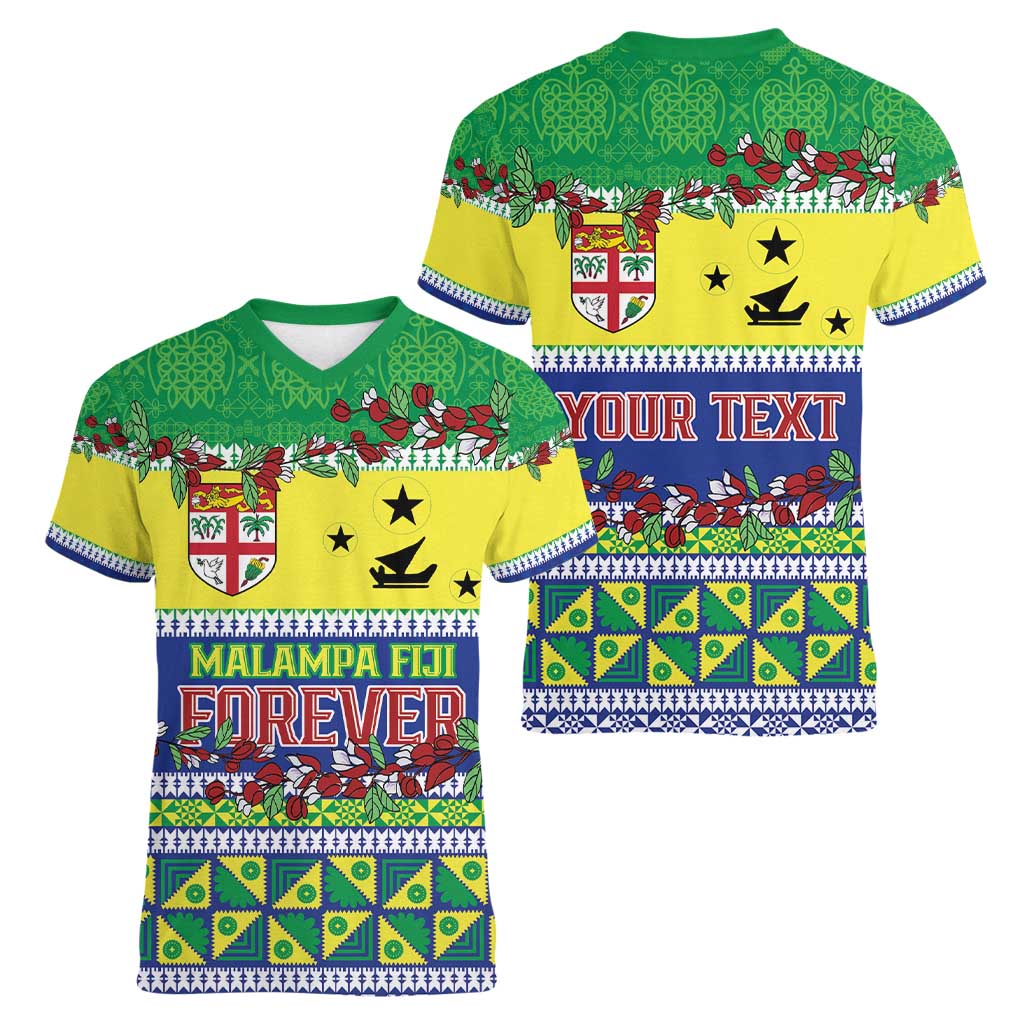 Personalised Malampa Fiji Forever Women V-Neck T-Shirt Tagimoucia Polynesian Sand Drawing - Polynesian Pride