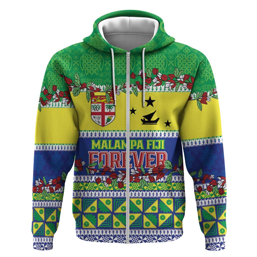 Personalised Malampa Fiji Forever Zip Hoodie Tagimoucia Polynesian Sand Drawing - Polynesian Pride
