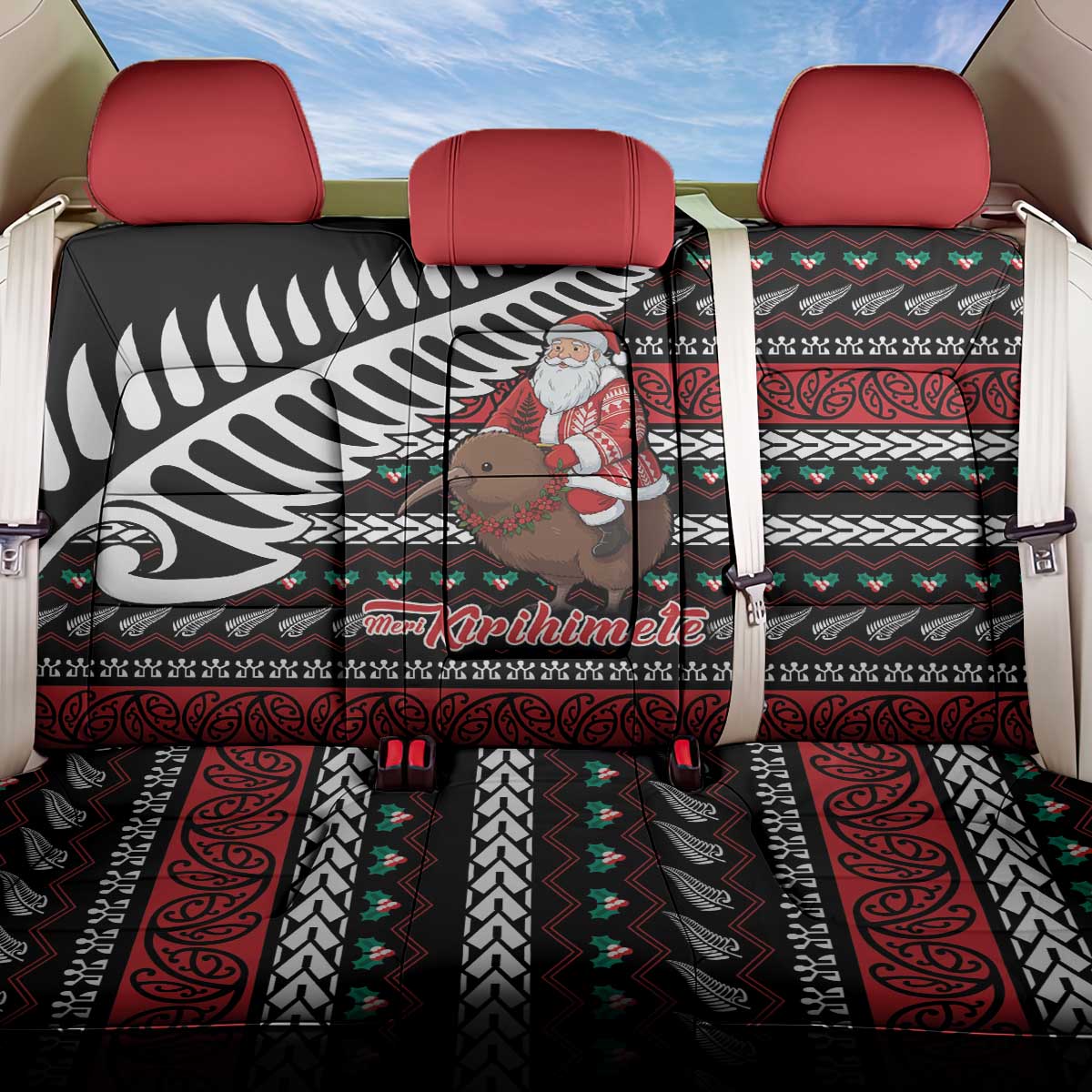 New Zealand Kiwi Santa Christmas Back Car Seat Cover He Wairua Kirihimete LT9 One Size Black - Polynesian Pride