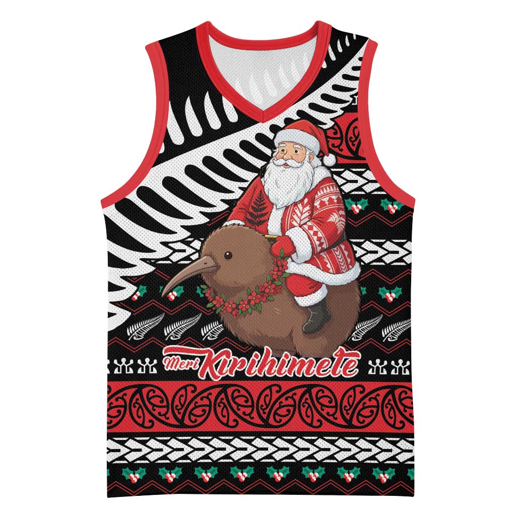 New Zealand Kiwi Santa Christmas Basketball Jersey He Wairua Kirihimete - Polynesian Pride