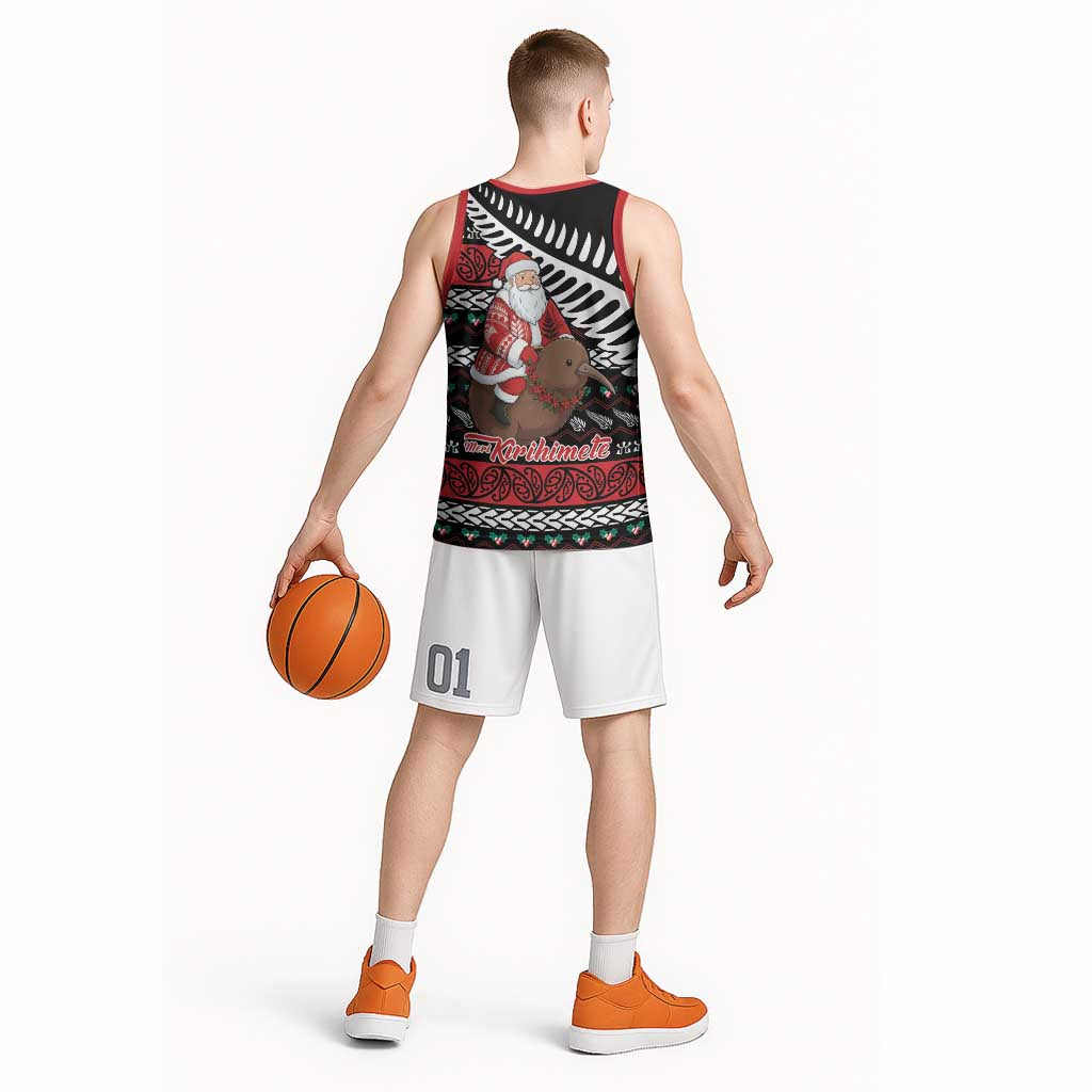 New Zealand Kiwi Santa Christmas Basketball Jersey He Wairua Kirihimete - Polynesian Pride