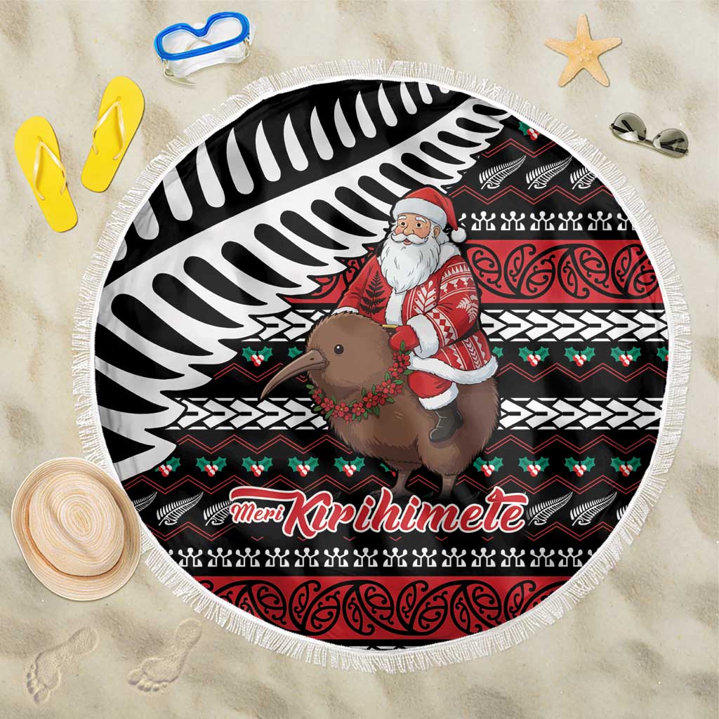 New Zealand Kiwi Santa Christmas Beach Blanket He Wairua Kirihimete LT9 One Size 150cm Black - Polynesian Pride