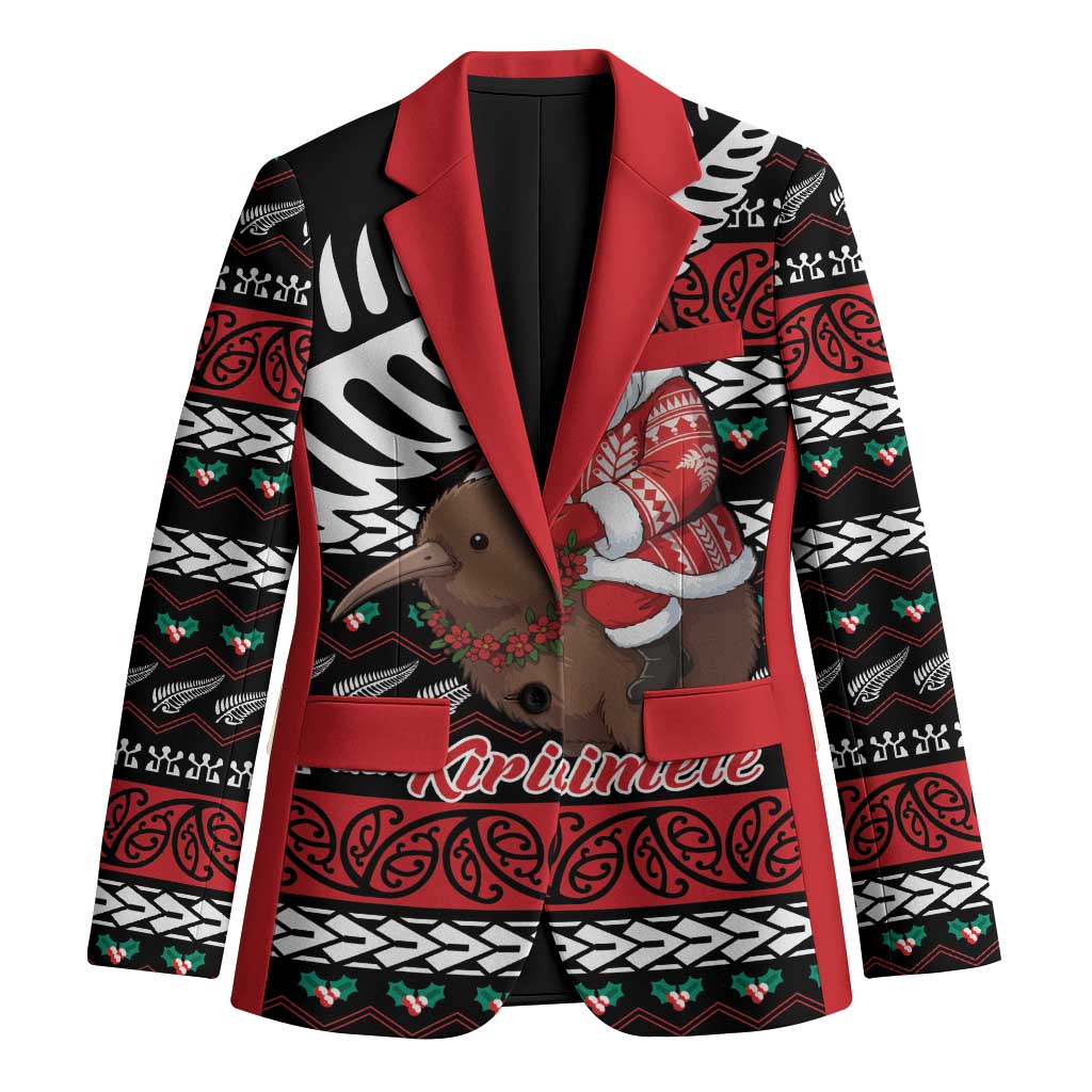 New Zealand Kiwi Santa Christmas Blazer He Wairua Kirihimete LT9 Unisex Black - Polynesian Pride
