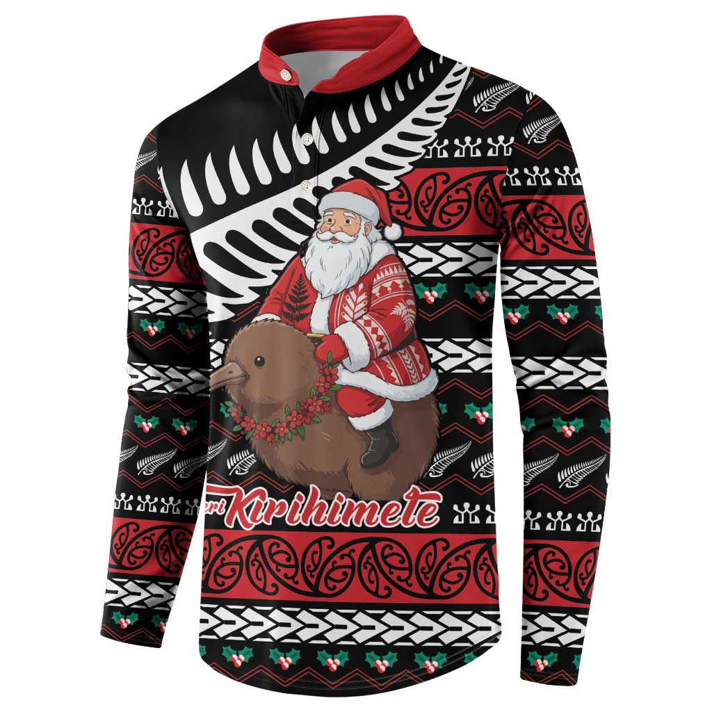 New Zealand Kiwi Santa Christmas Button Sweatshirt He Wairua Kirihimete - Polynesian Pride
