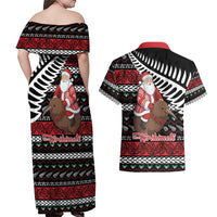 New Zealand Kiwi Santa Christmas Couples Matching Off Shoulder Maxi Dress and Hawaiian Shirt He Wairua Kirihimete - Polynesian Pride