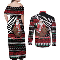New Zealand Kiwi Santa Christmas Couples Matching Off Shoulder Maxi Dress and Long Sleeve Button Shirt He Wairua Kirihimete - Polynesian Pride