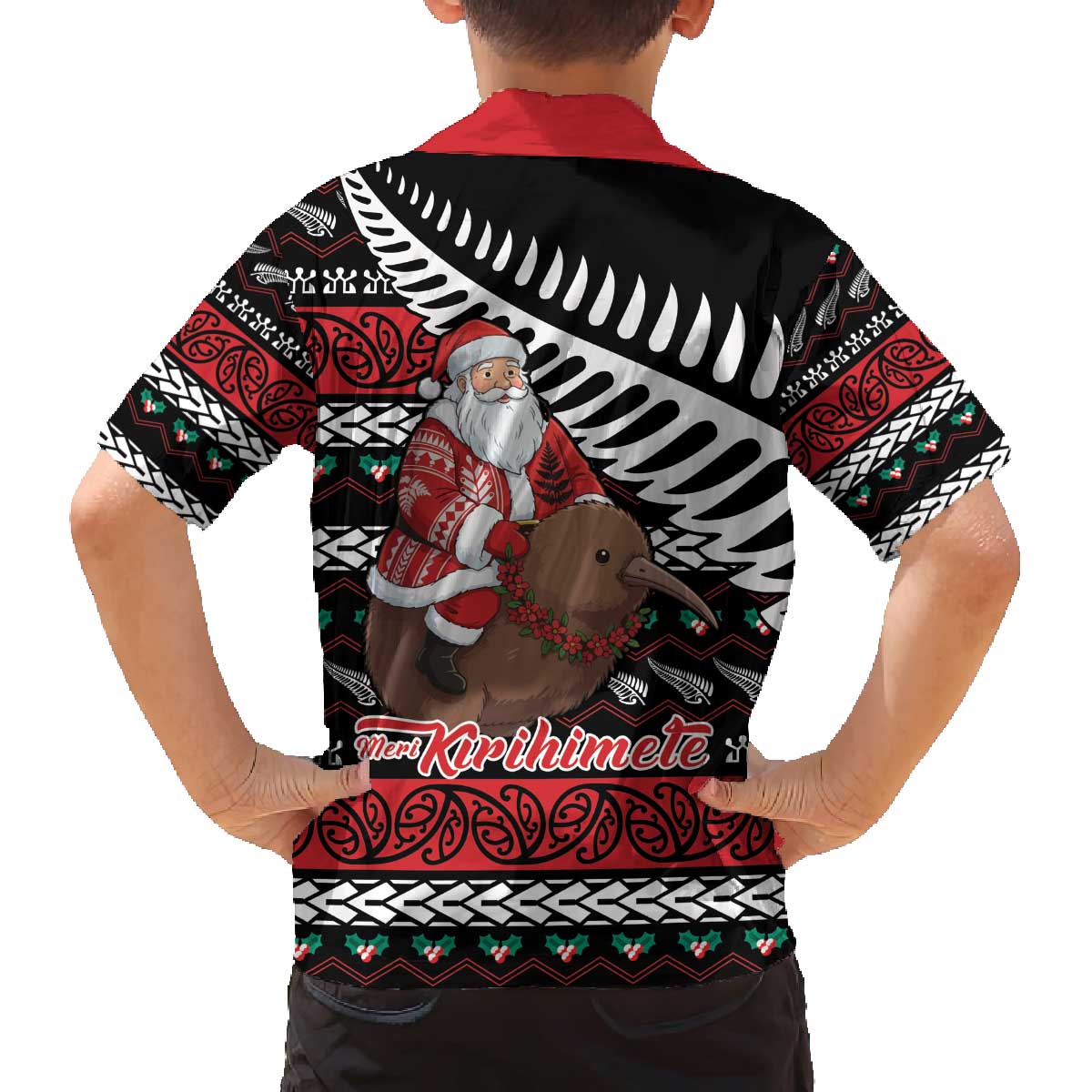 New Zealand Kiwi Santa Christmas Family Matching Off The Shoulder Long Sleeve Dress and Hawaiian Shirt He Wairua Kirihimete - Polynesian Pride