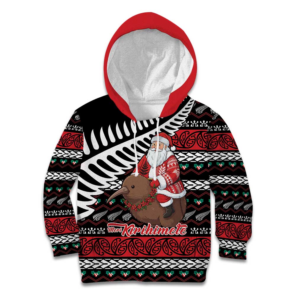 New Zealand Kiwi Santa Christmas Kid Hoodie He Wairua Kirihimete - Polynesian Pride