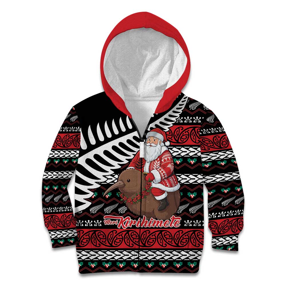 New Zealand Kiwi Santa Christmas Kid Hoodie He Wairua Kirihimete - Polynesian Pride