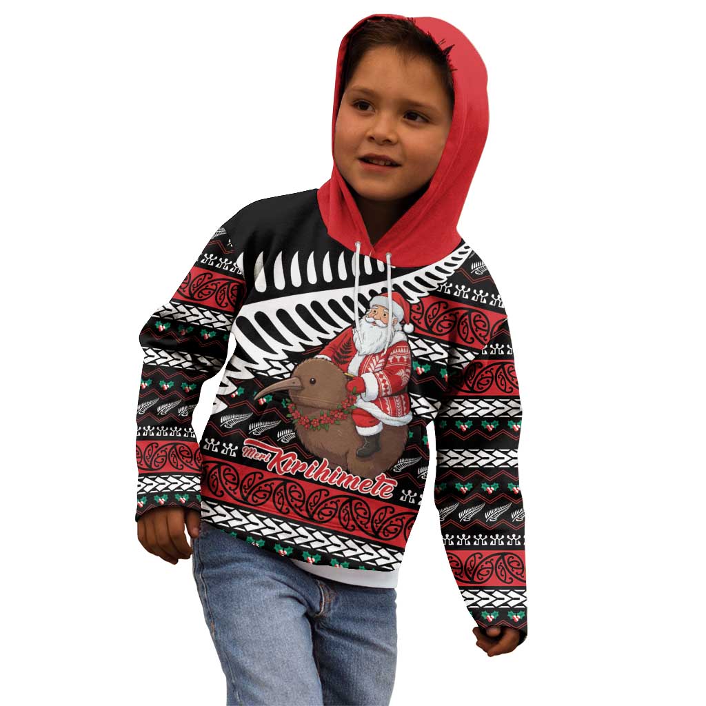 New Zealand Kiwi Santa Christmas Kid Hoodie He Wairua Kirihimete - Polynesian Pride