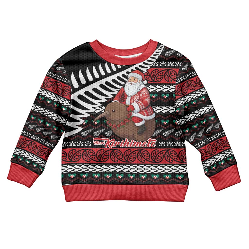 New Zealand Kiwi Santa Christmas Kid Ugly Christmas Sweater He Wairua Kirihimete - Polynesian Pride