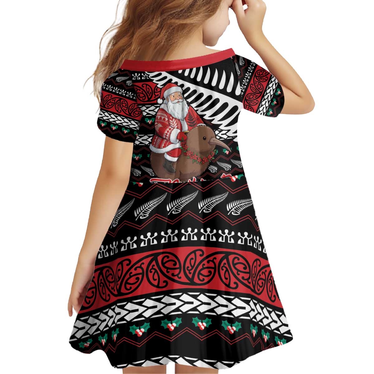 New Zealand Kiwi Santa Christmas Kid Short Sleeve Dress He Wairua Kirihimete LT9 - Polynesian Pride