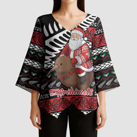 New Zealand Kiwi Santa Christmas Kimono Sleeve Blouse He Wairua Kirihimete - Polynesian Pride
