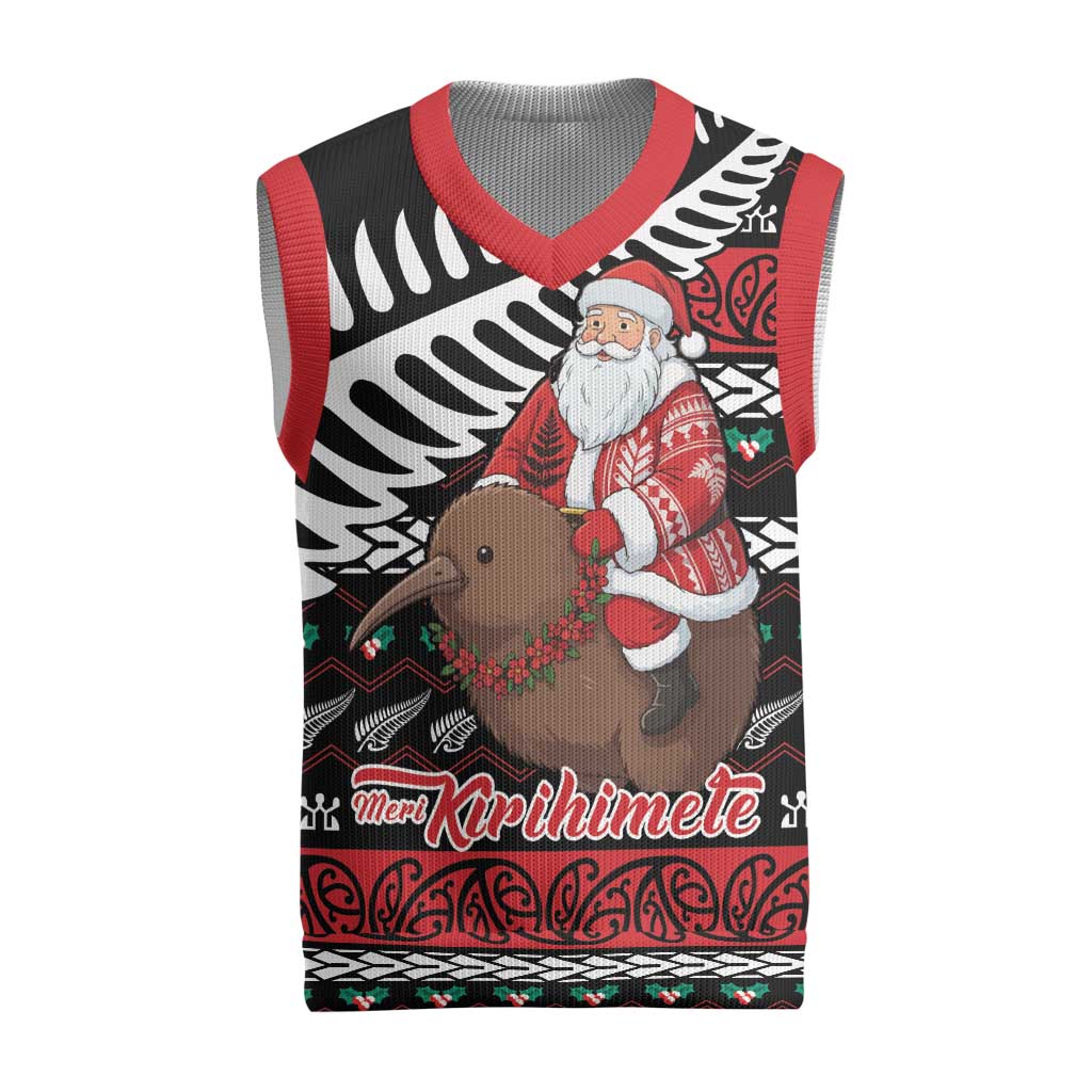 New Zealand Kiwi Santa Christmas Knitted V-Neck Vest He Wairua Kirihimete - Polynesian Pride