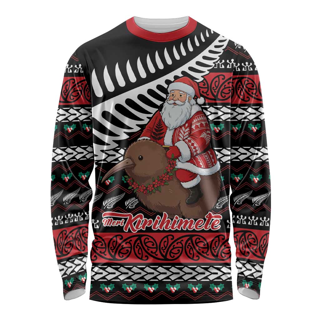 New Zealand Kiwi Santa Christmas Long Sleeve Shirt He Wairua Kirihimete - Polynesian Pride