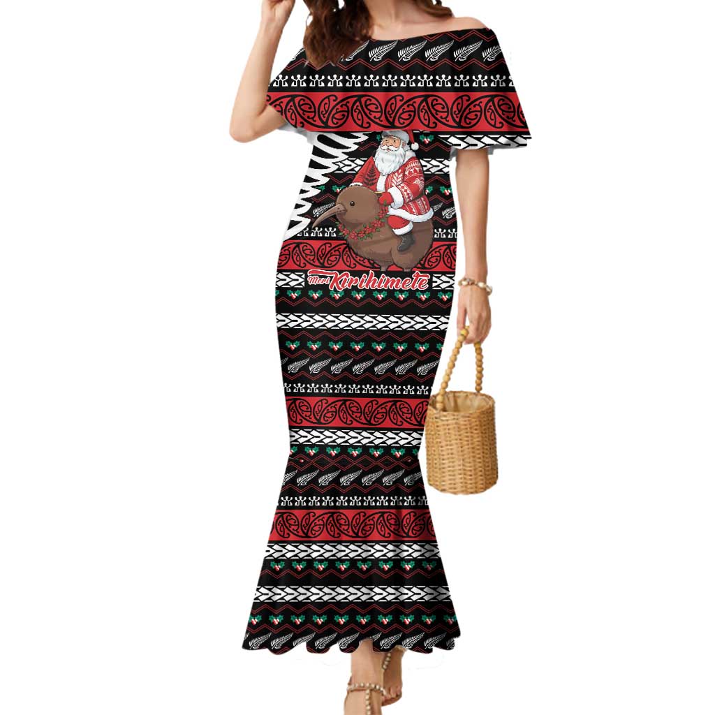 New Zealand Kiwi Santa Christmas Mermaid Dress He Wairua Kirihimete LT9 Women Black - Polynesian Pride
