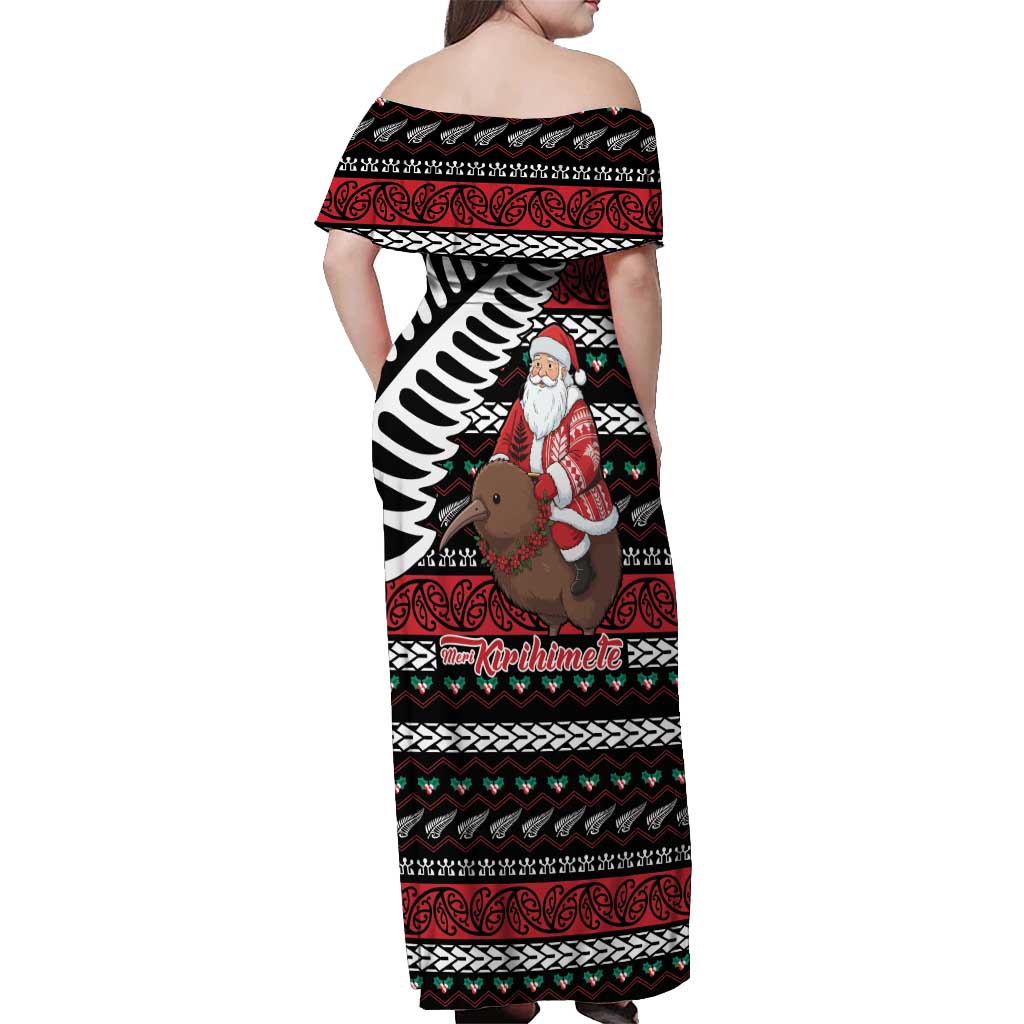 New Zealand Kiwi Santa Christmas Off Shoulder Maxi Dress He Wairua Kirihimete - Polynesian Pride