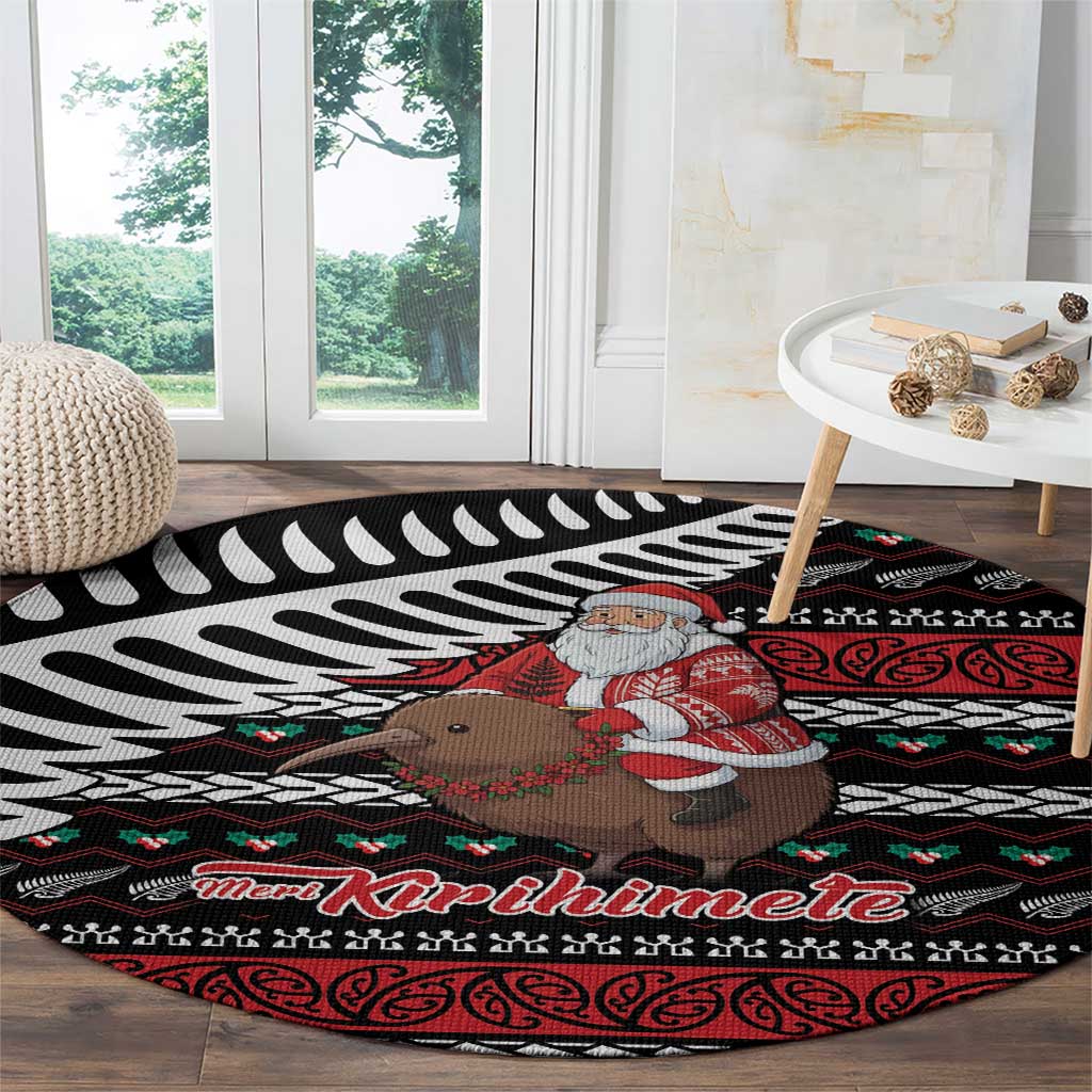 New Zealand Kiwi Santa Christmas Round Carpet He Wairua Kirihimete LT9 - Polynesian Pride