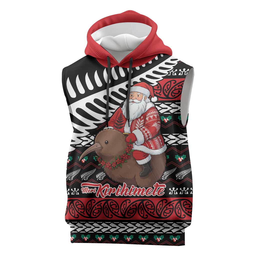New Zealand Kiwi Santa Christmas Sleeveless Hoodie He Wairua Kirihimete - Polynesian Pride