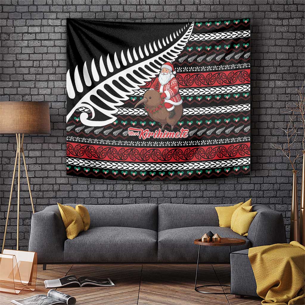 New Zealand Kiwi Santa Christmas Tapestry He Wairua Kirihimete LT9 Black - Polynesian Pride