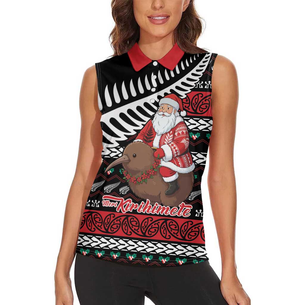 New Zealand Kiwi Santa Christmas Women Sleeveless Polo Shirt He Wairua Kirihimete - Polynesian Pride