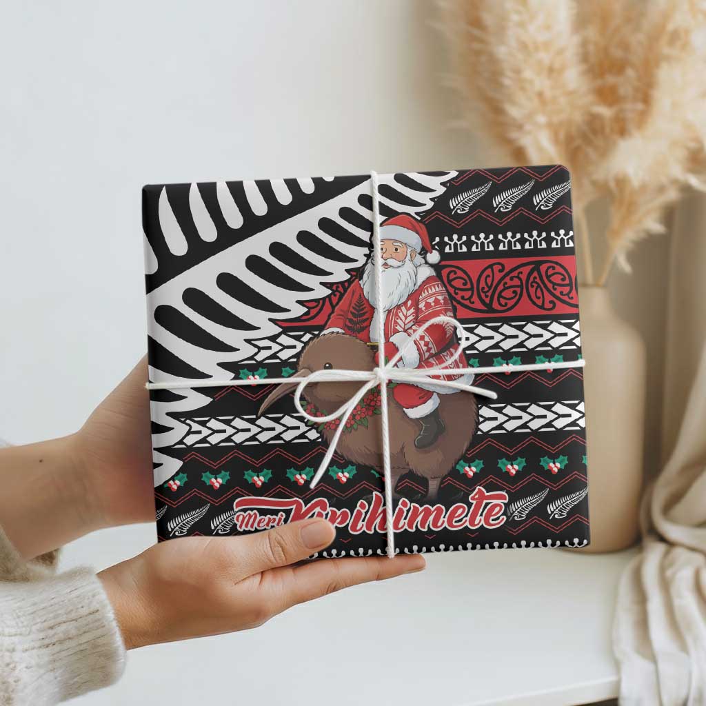 New Zealand Kiwi Santa Christmas Wrapping Paper He Wairua Kirihimete - Polynesian Pride