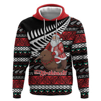 New Zealand Kiwi Santa Christmas Zip Hoodie He Wairua Kirihimete LT9 Pullover Hoodie Black - Polynesian Pride