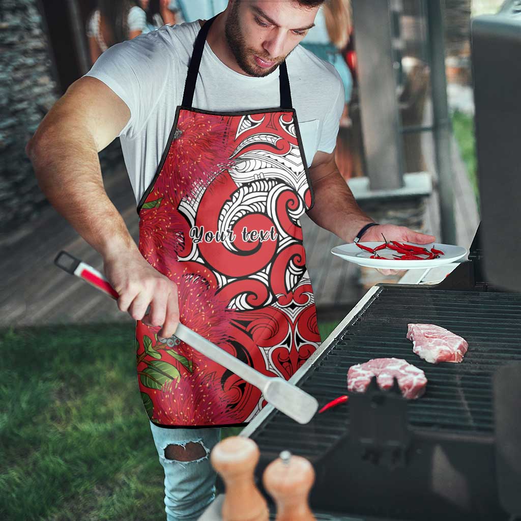 Personalised New Zealand Koru Pohutukawa Apron Meri Kirihimete Aroha for Christmas - Polynesian Pride