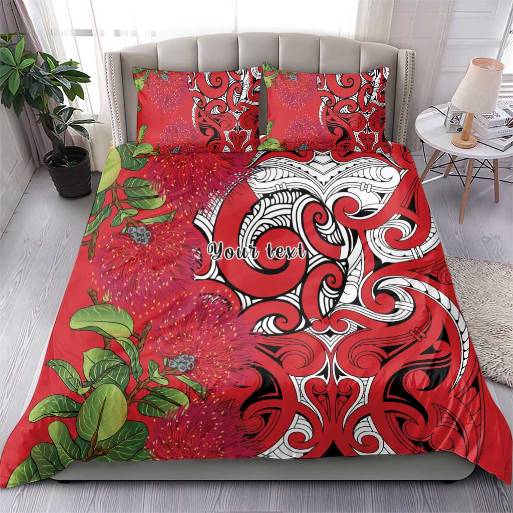 Personalised New Zealand Koru Pohutukawa Bedding Set Meri Kirihimete Aroha for Christmas LT9 - Polynesian Pride