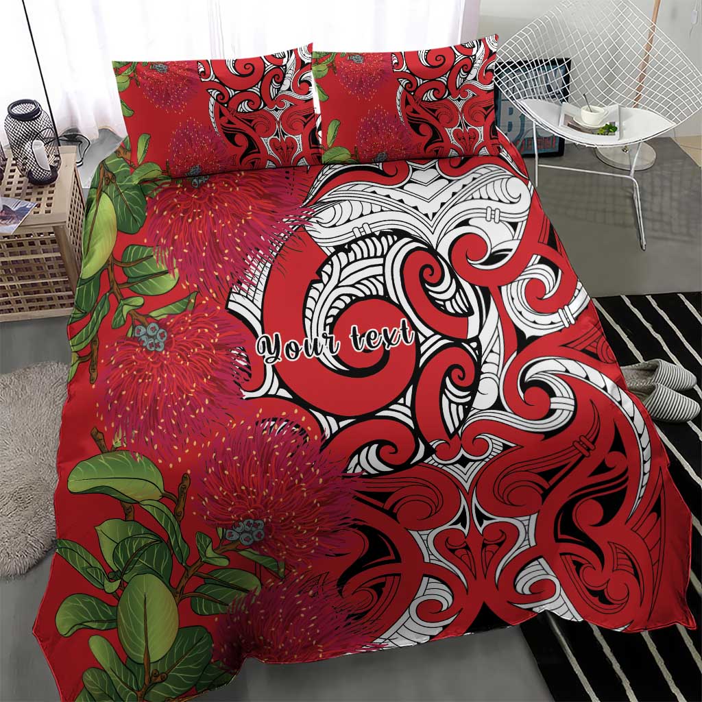 Personalised New Zealand Koru Pohutukawa Bedding Set Meri Kirihimete Aroha for Christmas LT9 - Polynesian Pride