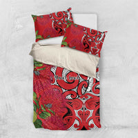 Personalised New Zealand Koru Pohutukawa Bedding Set Meri Kirihimete Aroha for Christmas LT9 US Twin 172cm x 218cm Red - Polynesian Pride