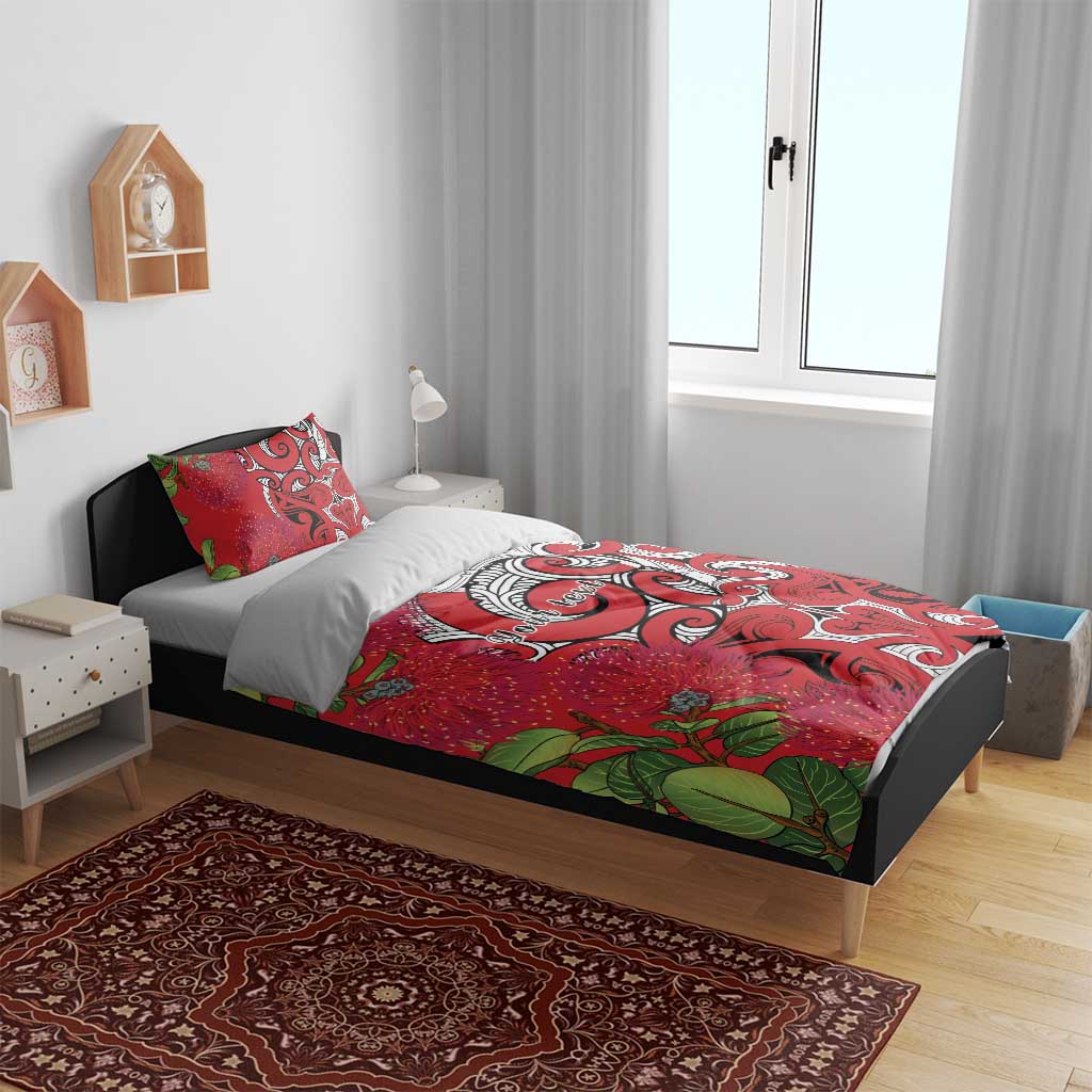 Personalised New Zealand Koru Pohutukawa Bedding Set Meri Kirihimete Aroha for Christmas LT9 - Polynesian Pride