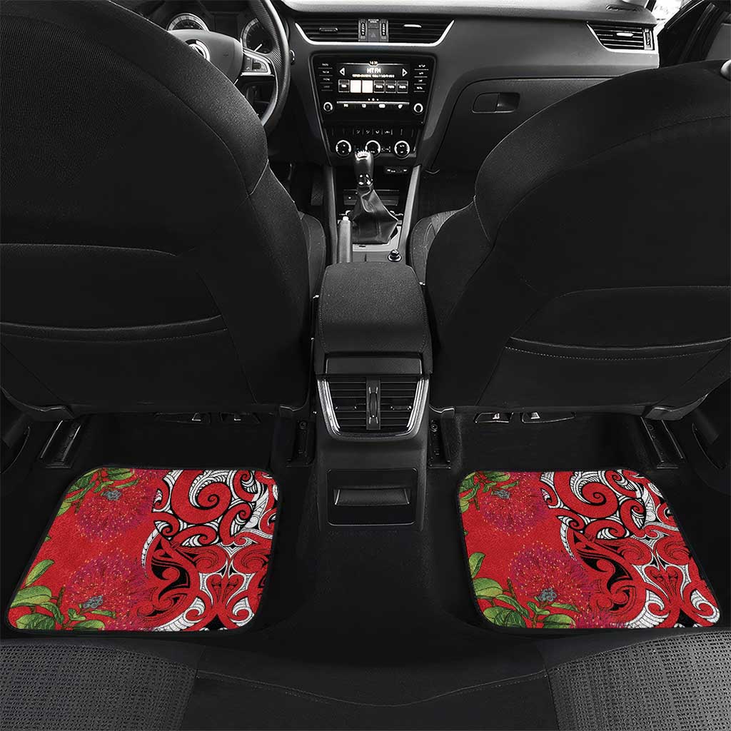 Personalised New Zealand Koru Pohutukawa Car Mats Meri Kirihimete Aroha for Christmas LT9 Set 2pcs - Back Red - Polynesian Pride